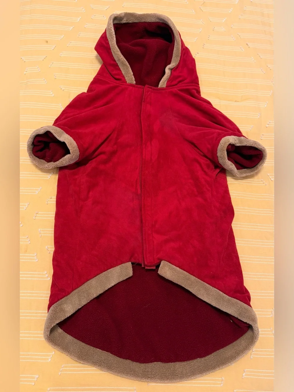 Casual Canine Red Hooded Dog Coat with Bone Patch
